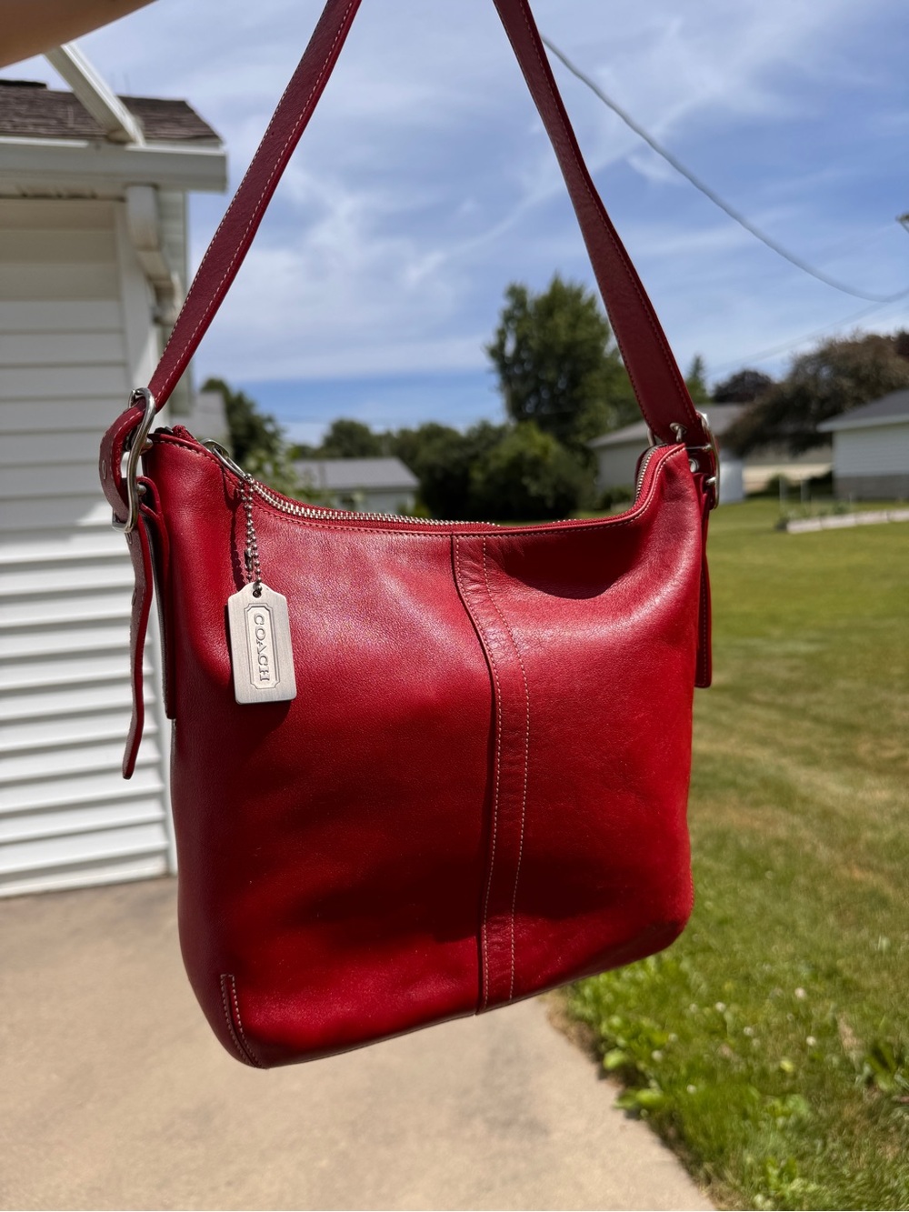 Coach Red Leather Hobo Shoulder Bag